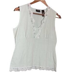 Y2K AXCESS Babydoll Tank Top Sz L Blue 90s Coquette Lace Trim Ballet Fairy Sexy